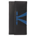 Large women's wallet with 16 card slots - nappa leather - black / blue