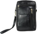 Men's bag with a large cell phone compartment - soft lamb nappa leather, black