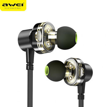 Awei Z1 In-ear Wire Control Earphone Dual Dynamic Units Earbuds - Black