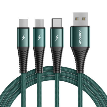 Joyroom 3in1 Καλώδιο Φόρτισης 3A 1.2m - Micro USB / Lightning / Type-C - Green