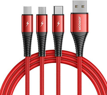 Joyroom 3in1 Καλώδιο Φόρτισης 3A 1.2m - Micro USB / Lightning / Type-C -RED