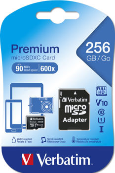 Verbatim Premium microSDXC with adapter 256GB Class 10/UHS-I – 44087
