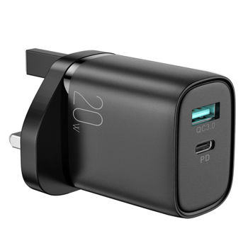 JOYROOM JR-QP2011 20W Dual Port Fast Charger QC3.0+PD Portable Mini Charger Block Cell Phone Wall Charger Adapter for iPhone 12/13 Series - Black 