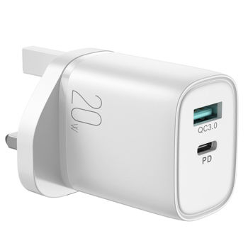 JOYROOM JR-QP2011 20W Dual Port Fast Charger QC3.0+PD Portable Mini Charger Block Cell Phone Wall Charger Adapter for iPhone 12/13 Series - White