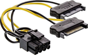 InLine 8-Pin PCIe male - 2x 15-Pin Sata male Cable 0.15m (26628D)