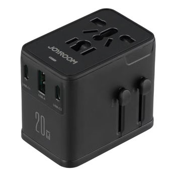 Joyroom Jr-Tcw01 20W Universal Travel Adapter 2 USB-C + Ubs-a GaN Charger - Black