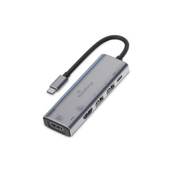 MediaRange MRCS519 USB Type-C 6-in-1 Multiport Adapter με HDMI 4K, USB 3.0, SD/MicroSD & USB-C PD 87W - Ασημί